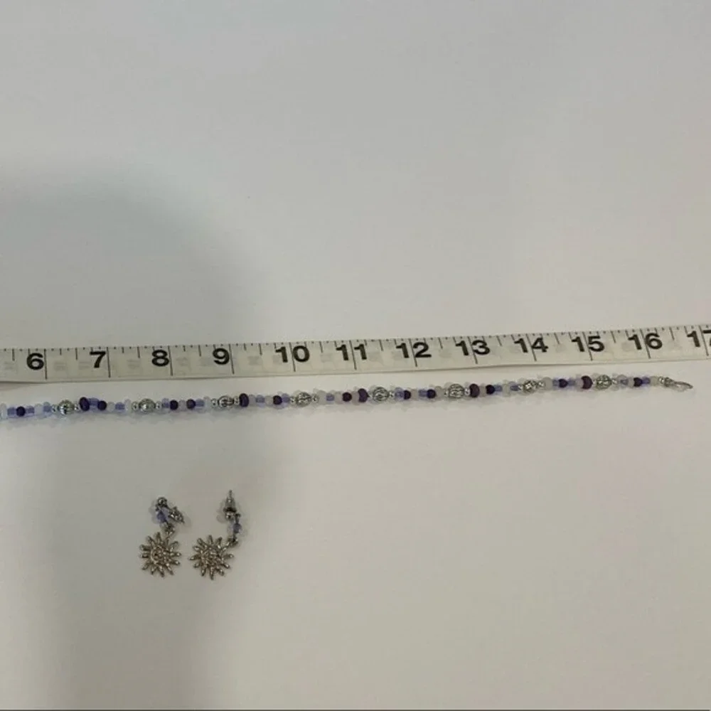 Necklace & Earrings set! Blue, clear & silver beads with silver Sun earrings.